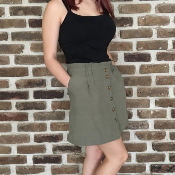 O'stin Studio Khaki Olive Green Mini Skirt Sz S - Picture 6 of 7